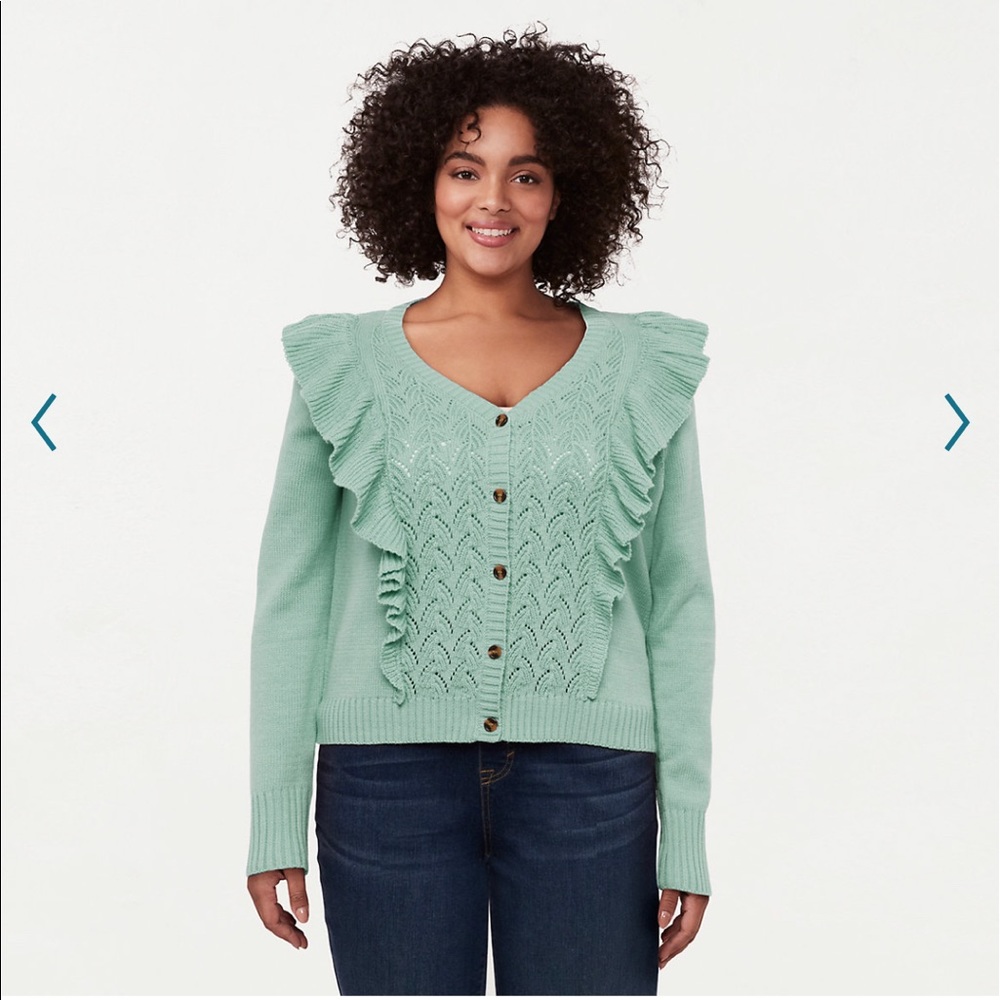 LC Lauren Conrad Ruffle Pointelle Cardigan in Abigail Blue